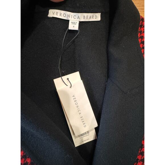 Veronica Senna Red Houndstooth Wool Double Breasted Long Coat Jacket size 4 - Picture 4 of 13